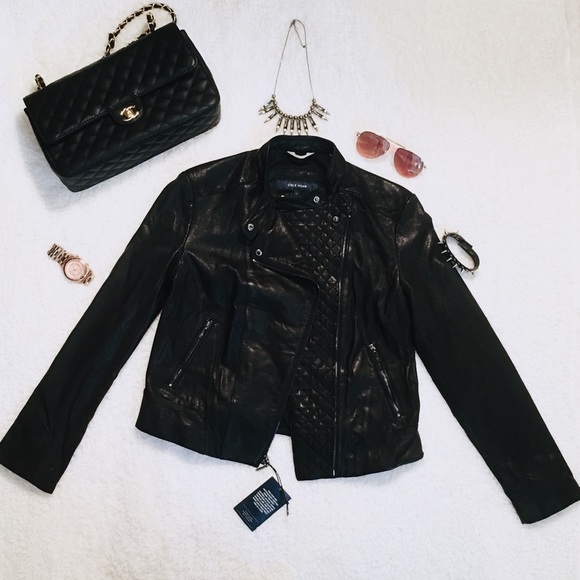 Cole Haan Jackets & Blazers - HP🎉Cole Haan Asymmetrical Leather Moto Jacket NWT